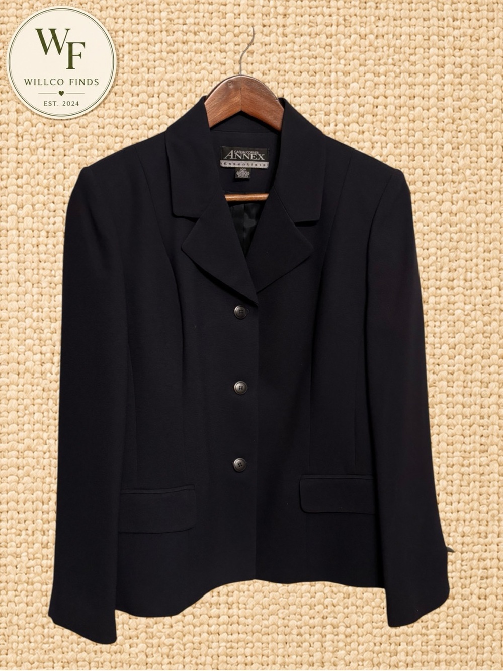 Casual Corner Annex Essentials Black Blazer Women’s 10P Petite 3 Button Y2K